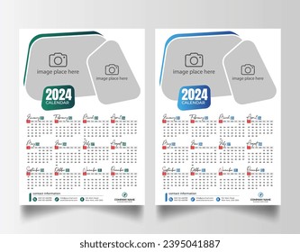 Modern 2024 wall calendar design, Print Ready One Page wall calendar template design 2024