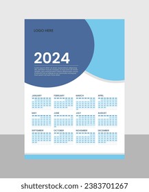 Modern 2024 Wall Calendar Layout Template one page design A4 size