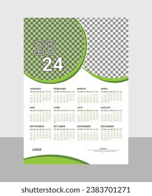 Modern 2024 Wall Calendar Layout Template one page design A4 size