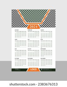 Modern 2024 Wall Calendar Template one page design.