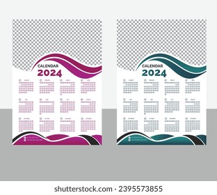 Modern 2024 wall calendar template design.