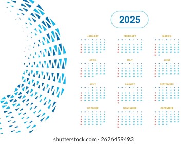 Modern 2025 Calendar with Blue Geometric Design