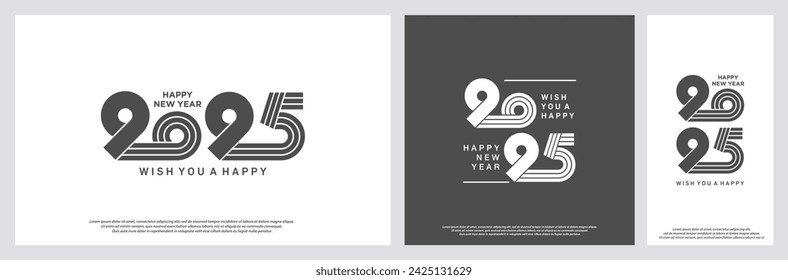 Concepto moderno 2025 Feliz Año Nuevo. concepto para la celebración del año nuevo 2025 en fondo cuadrado