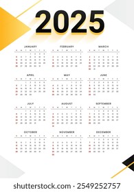modern 2025 new year annual calendar template printable design vector