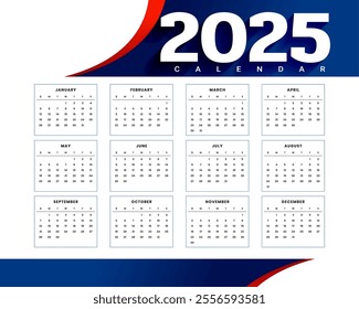 modern 2025 new year calendar template office stationery vector