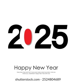 Moderner Neujahrstext 2025 mit elegantem rotem Design. Vektorgrafik