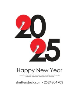 Moderner Neujahrstext 2025 mit elegantem rotem Design. Vektorgrafik