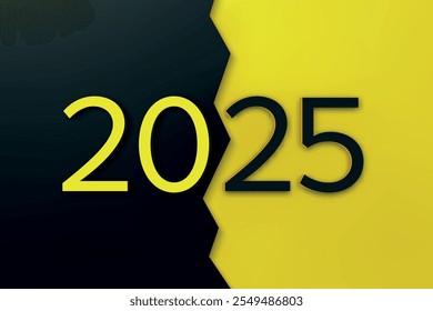 Modern 2025 text design with a bold yellow-black split background and sharp contrasts