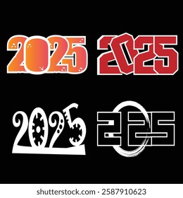Modern 2025 typography design collection featuring bold, futuristic, retro, and abstract styles. Perfect for digital art, branding, posters, and creative projects.