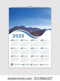 Modernes 2025 Wandkalender Design, Drucken Fertig Eine Seite Wandkalender Template Design 2025