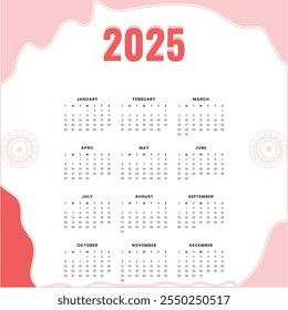 Projeto de calendário de parede 2025 moderno