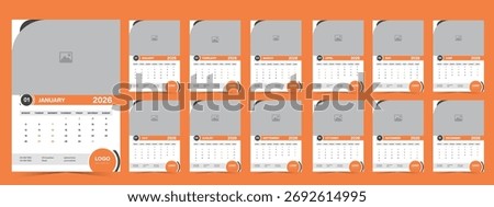 Modern 2026 Calendar Template – Printable  Editable 2026 calendar template wall calendar