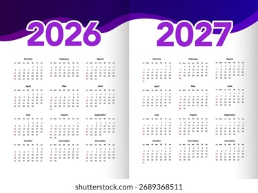 Modern 2026 Calendar Template Set | Printable Vector Wall and Desk Calendar Design | Colorful Year Planner, Week Start Monday, Minimal Layout, EPS Format