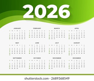 Modern 2026 Calendar Template Set | Printable Vector Wall and Desk Calendar Design | Colorful Year Planner, Week Start Monday, Minimal Layout, EPS Format