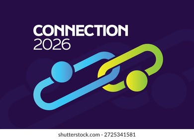 Logotipo de conexão 2026 moderno com entrelaçamento links coloridos e nós circulares. Ícone de Rede Global e Parceria para Evento 2026, Símbolo de Cadeia de Gradiente Vibrante