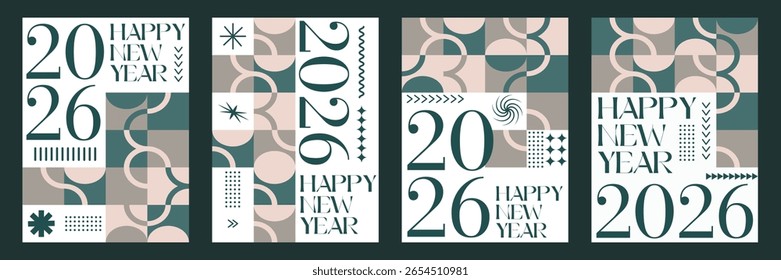 Modern 2026 New Year Poster Set Abstract Geometric Holiday Greeting Card Templates Collection of 2026 Happy New Year card, cover, poster. Vector illustration