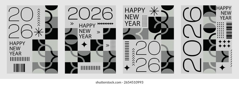 Modern 2026 New Year Poster Set Abstract Geometric Holiday Greeting Card Templates Collection of 2026 Happy New Year card, cover, poster. Vector illustration