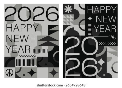 Modern 2026 New Year Poster Set Abstract Geometric Holiday Greeting Card Templates Collection of 2026 Happy New Year card, cover, poster. Vector illustration