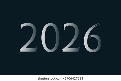 Modern 2026 typography with a sleek gradient metallic look on a dark background, perfect for New Year themes, celebration designs, posters, banners, and holiday graphics.