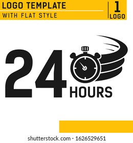 Modern 24 hours logo isolated on white background. Vector illustration. Vector logo with flat style. Design for business, web site or mobile app, web and other. Editable color and size. EPS file