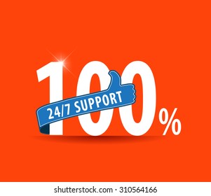 modern 24 hours support and service graphic with thumbs up - vector eps10