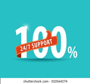 modern 24 hours support and service graphic with thumbs up - vector eps10