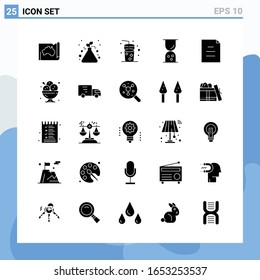 Modern 25 solid style icons. Glyph Symbols for general use. Creative Solid Icon Sign Isolated on White Background. 25 Icons Pack.