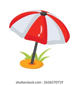 Modern 2d icon of colorful beach umbrella and sand