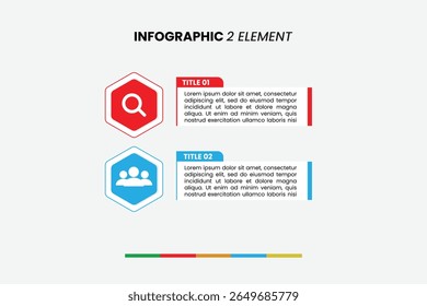Modelo infográfico moderno de 2 elementos com design limpo. Ideal para apresentações, visualização de dados e relatórios empresariais. Facilmente personalizável