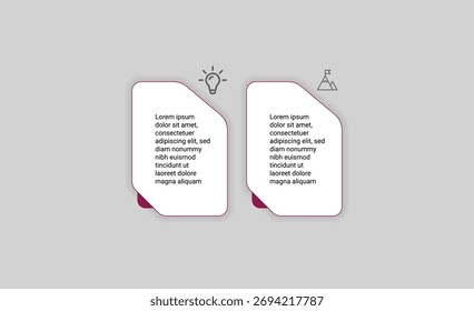 Modern 2-step infographic visualization using linear elements, intuitive icons, and strategic planning layout for business presentations