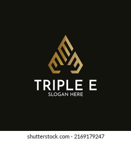 Modern 3 letter E logo template vector forming an abstract triangle.