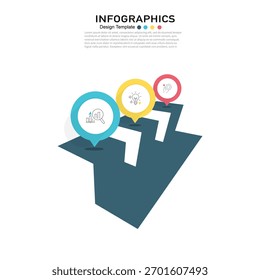 Modern 3 steps business process infographic template vector. Progress arrow roadmap with data analysis, idea generation, and problem-solving icons.