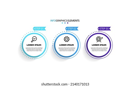 Modern 3 steps, option or levels line infographic with label. Timeline info graphic. Business presentation, information brochure, banner, workflow layout template. Eps10 Vector illustration