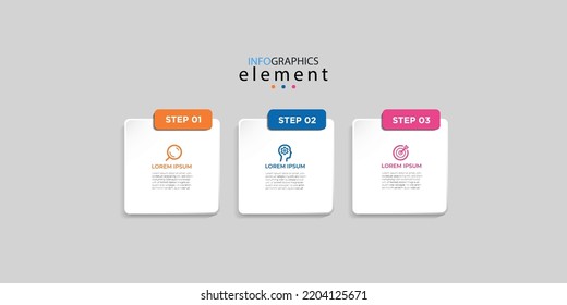 Modern 3 steps, option or levels line infographic with label. Timeline info graphic. Business presentation, information brochure, banner, workflow layout template. Eps10 Vector illustration