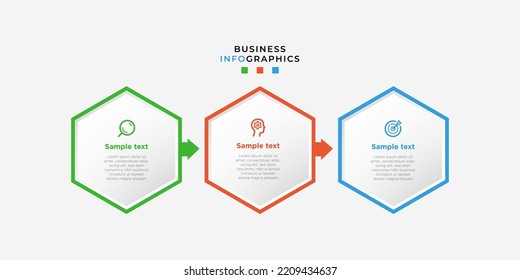 Moderno 3 pasos, opción o niveles línea infografía con etiqueta. Gráfico de información de línea de tiempo. Presentación comercial, folleto informativo, banner, plantilla de diseño de flujo de trabajo. Ilustración del vector Eps10
