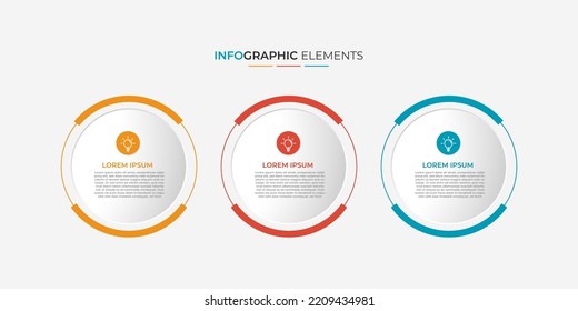 Moderno 3 pasos, opción o niveles línea infografía con etiqueta. Gráfico de información de línea de tiempo. Presentación comercial, folleto informativo, banner, plantilla de diseño de flujo de trabajo. Ilustración del vector Eps10