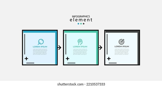 Modern 3 steps, option or levels line infographic with label. Timeline info graphic. Business presentation, information brochure, banner, workflow layout template. Eps10 Vector illustration