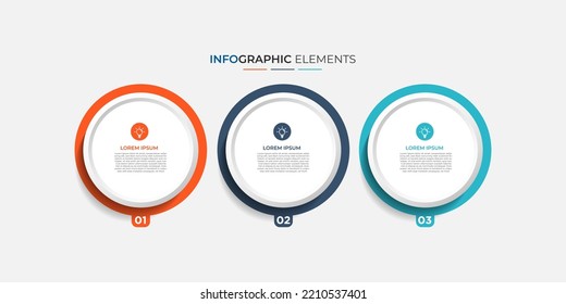 Moderno 3 pasos, opción o niveles línea infografía con etiqueta. Gráfico de información de línea de tiempo. Presentación comercial, folleto informativo, banner, plantilla de diseño de flujo de trabajo. Ilustración del vector Eps10