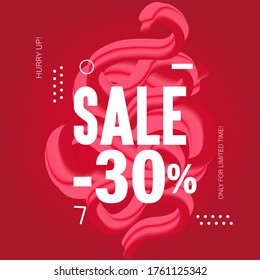 Modern 30% sale background, fluid 3d shape, geometric, abstract offers design