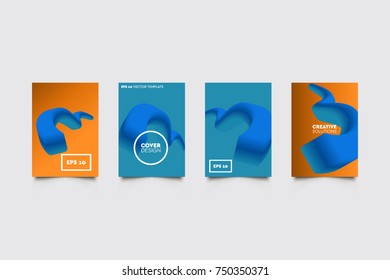 Modern 3D abstract covers set. Abstract shapes composition. Futuristic minimal design.