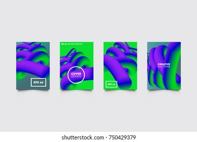 Modern 3D abstract covers set. Abstract shapes composition. Futuristic minimal design.