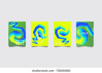 Modern 3D abstract covers set. Abstract shapes composition. Futuristic minimal design.