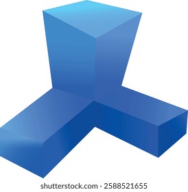 A modern 3D abstract geometric shape featuring interconnected rectangular blocks in a gradient blue color scheme.