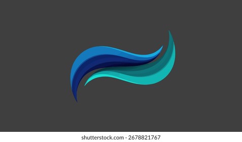 Uma forma abstrata 3D moderna que se assemelha a uma onda ou fita. Possui um gradiente suave de cores azuis e escuras, criando uma sensação de movimento fluido e profundidade.