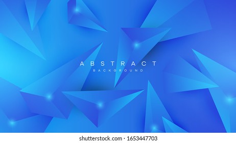 Modern 3D abstract triangle background with blue light dots. Vector. Eps10