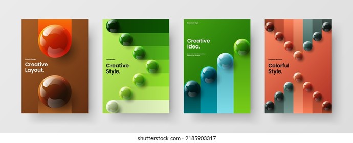Modern 3D balls banner template set. Vivid placard vector design illustration collection.