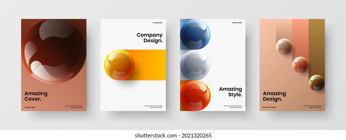 Modern 3D balls company identity layout composition. Fresh leaflet design vector illustration set.