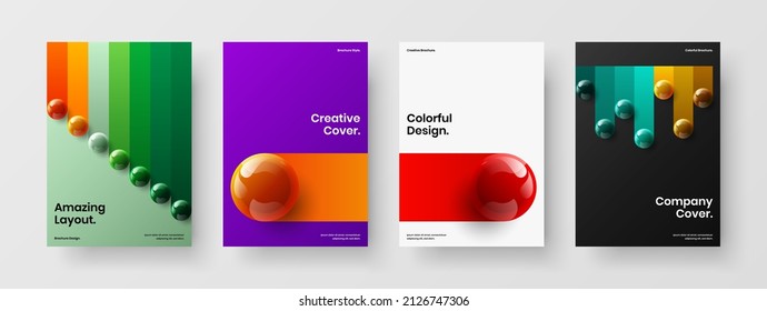Modern 3D balls placard illustration bundle. Creative company brochure design vector template collection.