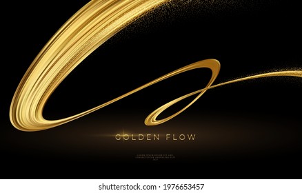 Modern 3d Banner With Gold Flow On Black Background. Gold Flow Wave Line Pattern. Luxury Golden Wave Wallpaper. Vector Illustration EPS10