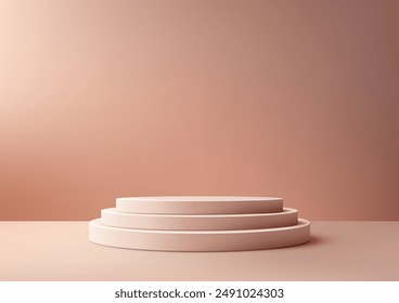 Modern 3D Beige Podium on Pastel Pink Background Perfect for Minimal Style Product Display and Mockup